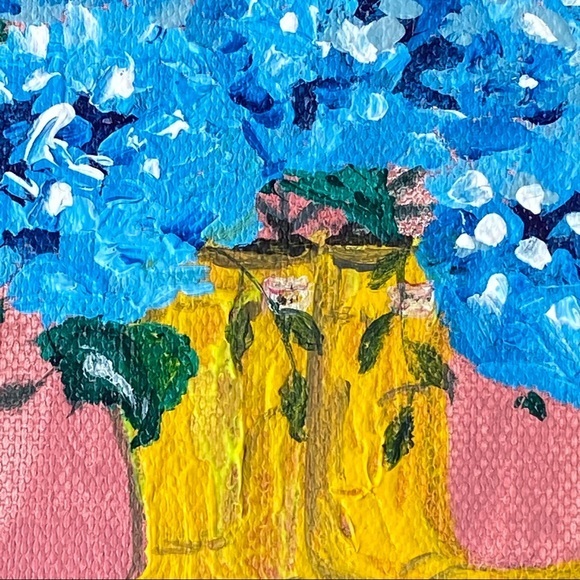 Rain Boot Painting Hydrangea Original Art Canvas Floral Artwork - Picture 9 of 10